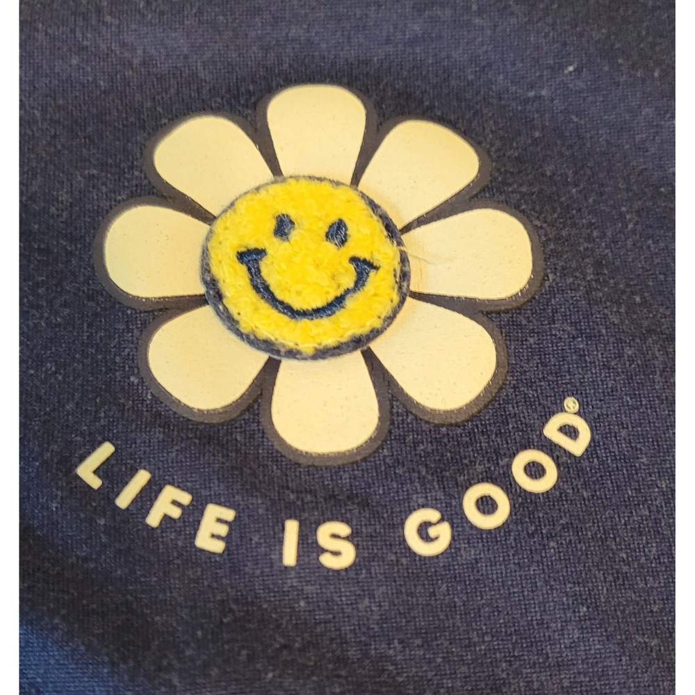 Life is Good Sleep Tank Top XL Navy Blue Striped Daisy Smiley Face Sleeveless